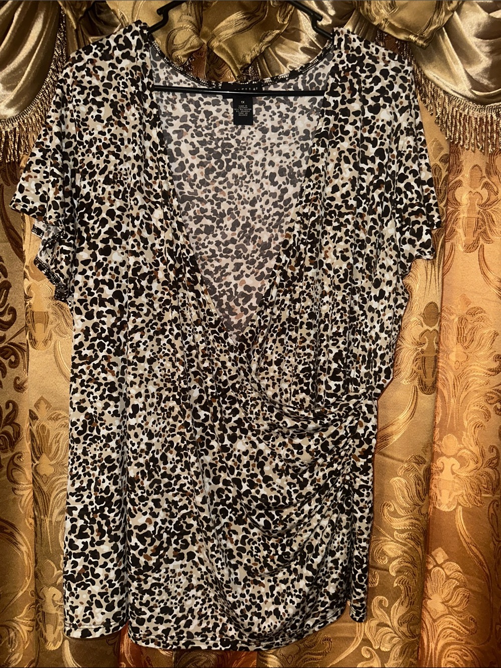 Leopard Print Surplice Blouse - Black, Brown, Cream